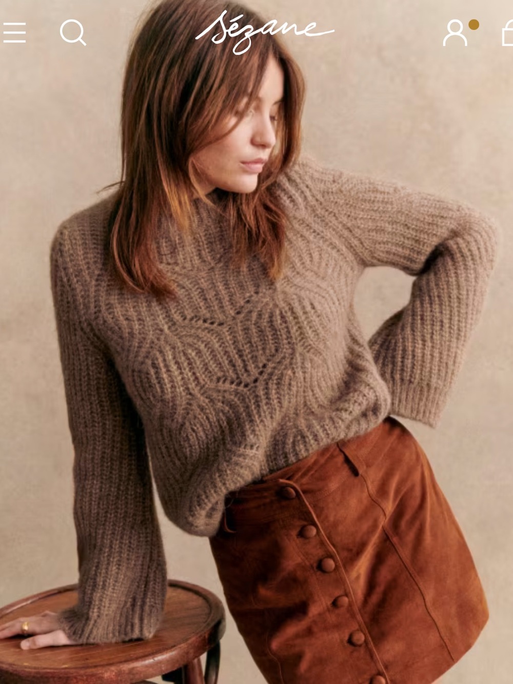 Sézane Taupe Ribbed Mohair Turtleneck Sweater